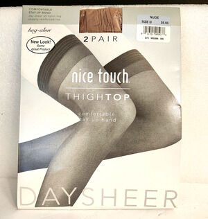 New Nice Touch 2 Pair Pack Daysheer Thigh-Top Sz D Nude /Stay up Band Sears 70's